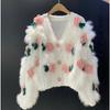 Cardigan de Tricô Moda Nova 2023 Suave Macio Ceroso Suéter de Alta Qualidade Feminino Outono Bordado Rosa Tridimensional Top