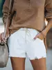 Shorts de Verão Transfronteiriços Europeus e Americanos da Amazon Cor Sólida Cintura Elástica Cordão Shorts Jeans Rasgados