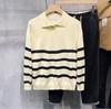 Suéter de Solapa a Rayas 2024 Ropa Exterior para Hombre Versión Suéter de Color en Contraste Moda Casual Top Ligeramente Ancho Suéter para Hombre