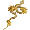 Broche Serpiente Espíritu Loto Color Francés Antiguo Estilo Chino para Mujer Lujo Ligero Retro Serpiente del Zodiaco Soporte de Pecho Lista Escrita Xiaohong