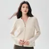 Estilo minimalista de alta qualidade: Coleção de outono de 2026, novo cardigã feminino de cashmere com gola alta, design de zíper duplo, perfeito como camada externa