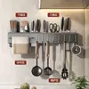 Estante de acero al carbono engrosado para cuchillos de cocina, estante de almacenamiento multifuncional para montaje en pared sin perforación, escurridor para palillos