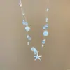 Collar de perlas y conchas de estrella de mar de Island Comic para mujer, cadena de clavícula superpuesta, accesorios pequeños y frescos para vacaciones en la playa