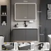 Gabinetes de baño de aluminio tipo panal SPC color blanco crema con esquinas redondeadas combinación de gabinete para lavabo de cerámica lavabo
