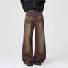 Estilo retro americano, con detalles de bigotes de gato, acabado desgastado, pantalones holgados con estampado de estrellas, marca de moda urbana para hombre, de pierna ancha, corte recto, vaqueros