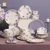 Shunxiang Cerámica Set de Tazón y Plato Flor de Cerezo Púrpura para Uso Doméstico, Platos y Tazones de Color Bajo Vidriado de Lujo Ligero, Vajilla de Cerámica, Tazón de Arroz