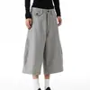 Shorts de Traje Grises Estilo Retro Old Money para Hombres y Mujeres, Pantalones Cropped Rayados Casuales Sueltos Vintage, Pantalones de Pierna Ancha Curvos