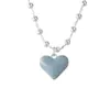 Collar de Cadena de Plata de Ley 925 con Cuentas de Corazón para Mujer, Diseño Simple de Goteo de Aceite, Dulce Elegante, Cadena para Clavícula con Forma de Corazón Color Durazno N1203