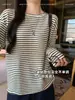 Camisa Base Rayada de Cuello Redondo K2236 para Mujer, Otoño e Invierno, Corte Holgado Casual, Adelgazante, Camiseta de Manga Larga Versátil