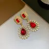 Brincos de argola de prata europeus e americanos com diamantes, brincos quadrados e redondos em formato de gota, brincos estilo corte vintage, joias de nicho únicas e estilosas