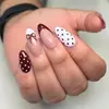 24 peças Transfronteiriças Novo Estilo Vinho Tinto Bolinhas Laço Amêndoa Unhas Usáveis Retrô Francesa Unhas Postiças Peças de Unhas Prontas