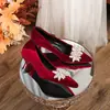En stock terciopelo rojo perla punta fina zapatos principales de boda para mujer tacón de aguja tacón bajo zapatos de un solo color banquete dama de honor novia zapatos