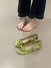 Zapatos Mary Jane Redondos de Punta Baja Frescos y Elegantes de Estilo Francés en Tono Verde, con Aumento de Altura Oculto, para Primavera