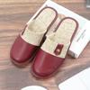 Pantuflas de Cuero de Vaca Engrosado de Primera Capa para Primavera y Verano, Artículos de Regalo para Uso Doméstico, Pantuflas de Cuero Antideslizantes con Botón, Estilo para Parejas