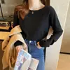 Camiseta básica de cuello redondo para mujer para otoño e invierno, escote bajo, de alta gama, elegante, a la moda, moderna, top de manga larga para usar debajo de un impermeable.