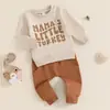 Traje de chándal con estampado de letras de manga larga para bebé, deportivo, casual, para Acción de Gracias, nuevo, Otoño e Invierno 2024, transfronterizo