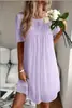2025 Amazon Ebay Venta Caliente Transfronteriza Vestido de Color Sólido de Verano para Mujer Cuello Redondo Manga Corta Ropa para Mujer Estilo Corto Europeo y Americano