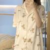 Ins estilo coreano rosa azul cuadros oso caricatura pijama dulce para mujer manga corta shorts solapa cárdigan seda de leche ropa para el hogar