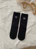 Calcetines de estilo coreano, estilo ins, con tacón bordado, caricatura de cachorro, letras, Ab, pie izquierdo y derecho, asimétricos, de media pantorrilla, para usar con ropa exterior, calcetines de felpa
