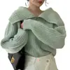 Suéter de punto coreano chic de otoño, simple y fresco, con cuello grande, diseño de cremallera, holgado, casual, de manga larga para mujer