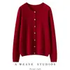 Estilo minimalista~Suéter cardigã de gola redonda 100% cashmere puro para mulheres, caimento solto, malha simples, peça de outer wear de cor sólida
