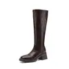 Botas de Cuero Británicas Botas Largas Punta Cuadrada Tacón Grueso 6cm Versión Petite 2026 Nuevo Estilo Botas de Montar Adelgazantes Botas Western