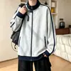 Moletom cardigã com gola alta color-block estilo americano, jaqueta de algodão pesada da moda masculina para o outono, corta-vento esportivo retrô para adolescentes
