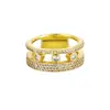Versión Más Vendida del Anillo Meijia de Tres Filas Completamente Incrustado con Circonita de Diamante para Mujer, Lujo Ligero Nicho Diseño de Alta Gama Anillo de Pareja Anillo Pulsera