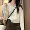 Cárdigan de punto estilo coreano, dulce y chic, cuello redondo, botones, para mujer, colección de otoño, talla grande, elegante top de manga larga, versátil para el trabajo y el uso diario