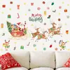 Adesivo de Parede Papai Noel de Desenho Animado Rena Trenó Presente de Natal Adesivo em Inglês Vitrine Decoração de Feriado Adesivo