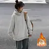Sudadera con Capucha para Mujer, Felpa Gruesa Plus, Chaqueta con Capucha Otoño Invierno, Nuevo Estilo Coreano, Talla Grande, Holgada, Casual, Cálida, Versátil, Top de Moda