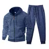 Comercio Electrónico Transfronterizo Otoño/Invierno Pesado Más Terciopelo Clásico Catiónico Ropa de Trabajo Deportiva con Capucha Cremallera Sudadera Pantalones Deportivos Hombre