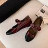2025 ~ Estilo Primavera Estilo Fragante Pequeño Lazo Zapatos de Boca Baja Zapatos de Mujer Estilo Francés Retro Planos Mary Jane Zapatos Pequeños de Cuero