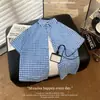 Nova Camisa Xadrez de Verão 2026 Masculina Casual Retrô Japonês Xadrez Manga Curta Masculina Solta Fina
