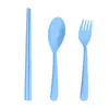 Juego de cubiertos de paja de trigo para Amazon transfronterizo, tenedor, cuchara, palillos, juego de tres piezas, estudiante, niños, vajilla para el hogar, regalo