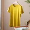 Camiseta feminina de algodão mercerizado de manga curta para o verão 80 amônia líquida algodão puro básico branco gola V manga curta atacado transfronteiriço