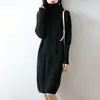 Novo Vestido Longo de Gola Alta 100% Lã Estilo Preguiçoso Outono/Inverno para Mulheres, Caimento Solto, Suéter de Cashmere Acima do Joelho