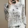 Top de punto fino para mujer, de manga corta, semitransparente, de lana, modelo 25 nuevo, transfronterizo, con diseño único y estampado de grafiti