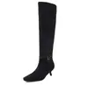 Botas altas de moda estilo británico con pliegues de 5.5 cm, nuevo modelo otoño e invierno 2026, punta cuadrada, tacón fino, botas largas hasta la rodilla para mujer