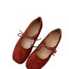 Zapatos planos rojos de punta cuadrada francesa y boca baja para mujer 2025 Nuevo estilo de verano con falda Suela suave Zapatos retro Mary Jane