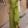 2023 transfronteiriço Amazon AliExpress roupas femininas europeias e americanas novo linho casual folgado cor sólida conjunto de duas peças