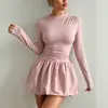 Nuevo Vestido de Otoño 2026 Transfronterizo Amazon Moda Ajustado de Manga Larga con Falda Elástica Abullonada para Mujer