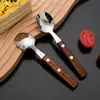Cuchara y Tenedor Infantiles de Acero Inoxidable 304 con Mango de Palosanto Antiescaldado, Cuchara para Helado, Cuchara para Postre, Cuchara para Condimentos, Cuchara para Café