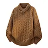 Suéter Retro de Punto Trenzado con Cuello en V y Botones para Otoño e Invierno, Engrosado, Holgado, Tallas Grandes, Prendas de Punto de Estilo Perezoso, Capa Base para Jóvenes
