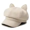 Gorra octagonal bordada con orejas de gato estilo retro, estilo coreano, hace que la cara se vea más pequeña, textura similar al ante, gorra tipo pico, nuevo estilo otoño/invierno para mujer