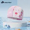 Gorro de Natación Infantil para Niños y Niñas, Profesional y Cómodo, Tela No Ajustada, Gorro de Natación de Dibujos Animados, Gorro con Protección para los Oídos para Bebés con Cabello Largo