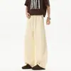 Pantalones Casuales de Verano Finos de Seda de Hielo Corte Diagonal Dobladillo Curvo Cordón Elástico Holgados Caída Versátiles para Hombre de Pierna Ancha