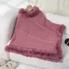 Capa de Punto Grueso Oversize Cálida para Otoño e Invierno con Cuello de Piel Sintética de Conejo 2024 Nuevo Abrigo Suéter de Punto Grueso Transfronterizo