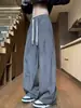 Calça larga tie-dye casual e fluida para homens, estilosa e versátil, moderna para o trabalho, calça de moletom de perna reta solta com cordão