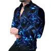 Moderna Camisa de Otoño para Hombre de Manga Larga con Estampado Digital 3D, Elegante Camisa Casual con Cuello de Solapa